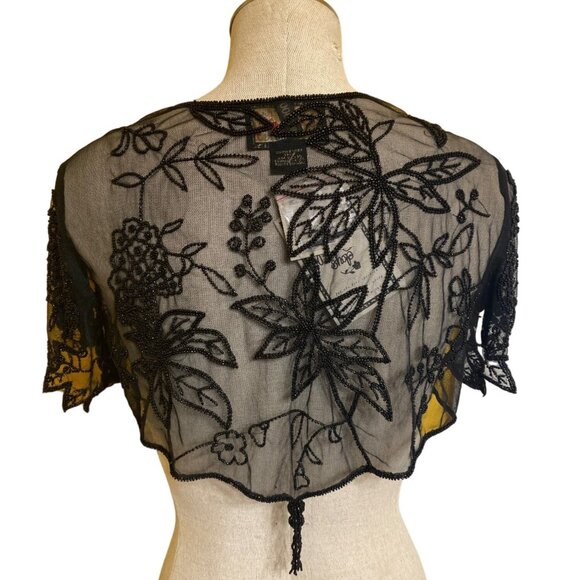 Pudding Shop M/L Bolero Petal Blouse Jacket Beaded Black Corneil Trading BLP0611 - Picture 4 of 14